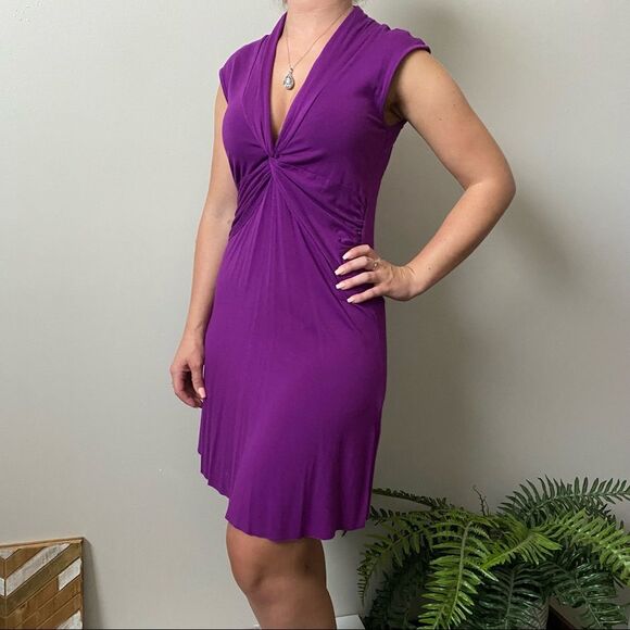 Three Dots Purple Twist Front Jersey Dress Size Small - Picture 1 of 9